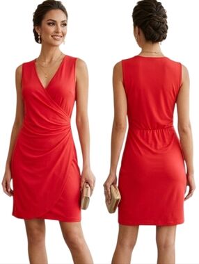WALTER BAKER W118 Red Sleeveless Faux Wrap Dress - Size S